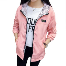 Load image into Gallery viewer, Spring Autumn Fashion women Bomber women Jacket Pocket Zipper Hooded Two Side Wear Outwear Loose Plus Size Windbreaker Famale