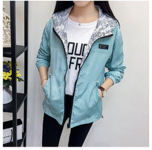 Load image into Gallery viewer, Spring Autumn Fashion women Bomber women Jacket Pocket Zipper Hooded Two Side Wear Outwear Loose Plus Size Windbreaker Famale