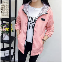 Load image into Gallery viewer, Spring Autumn Fashion women Bomber women Jacket Pocket Zipper Hooded Two Side Wear Outwear Loose Plus Size Windbreaker Famale