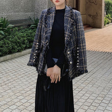 Load image into Gallery viewer, Women Overcoat Beaded Geometric 2020 Autumn Winter Long Sleeves V-Neck Vintage Ladies Outwear Overcoats Retro Chic Female Coats