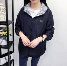 Load image into Gallery viewer, Spring Autumn Fashion women Bomber women Jacket Pocket Zipper Hooded Two Side Wear Outwear Loose Plus Size Windbreaker Famale
